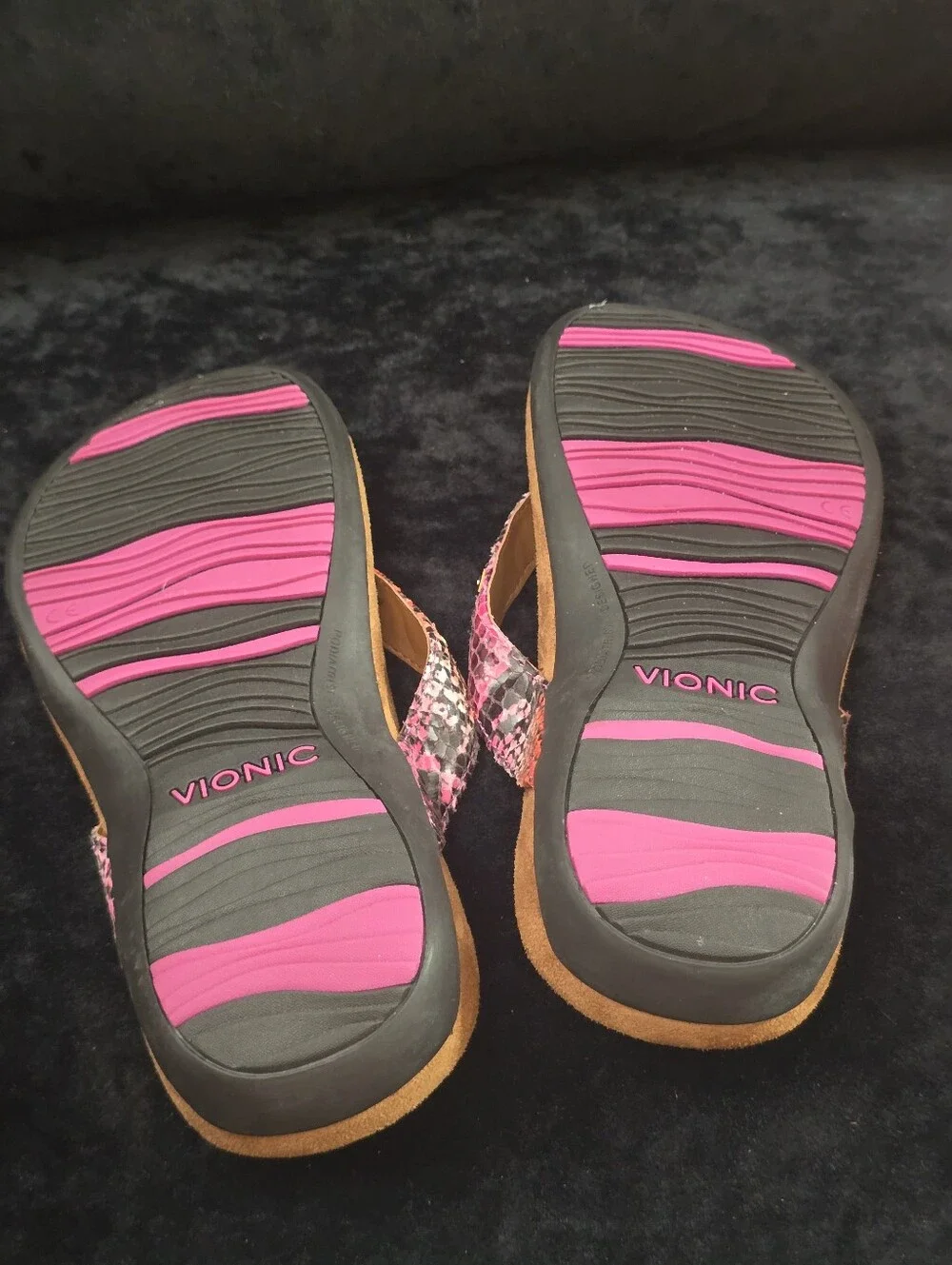 Vionic Orthaheel Pink Python Print Embellished Thong Sandals